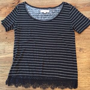 Loft Striped Tee Shirt with Lace Trim